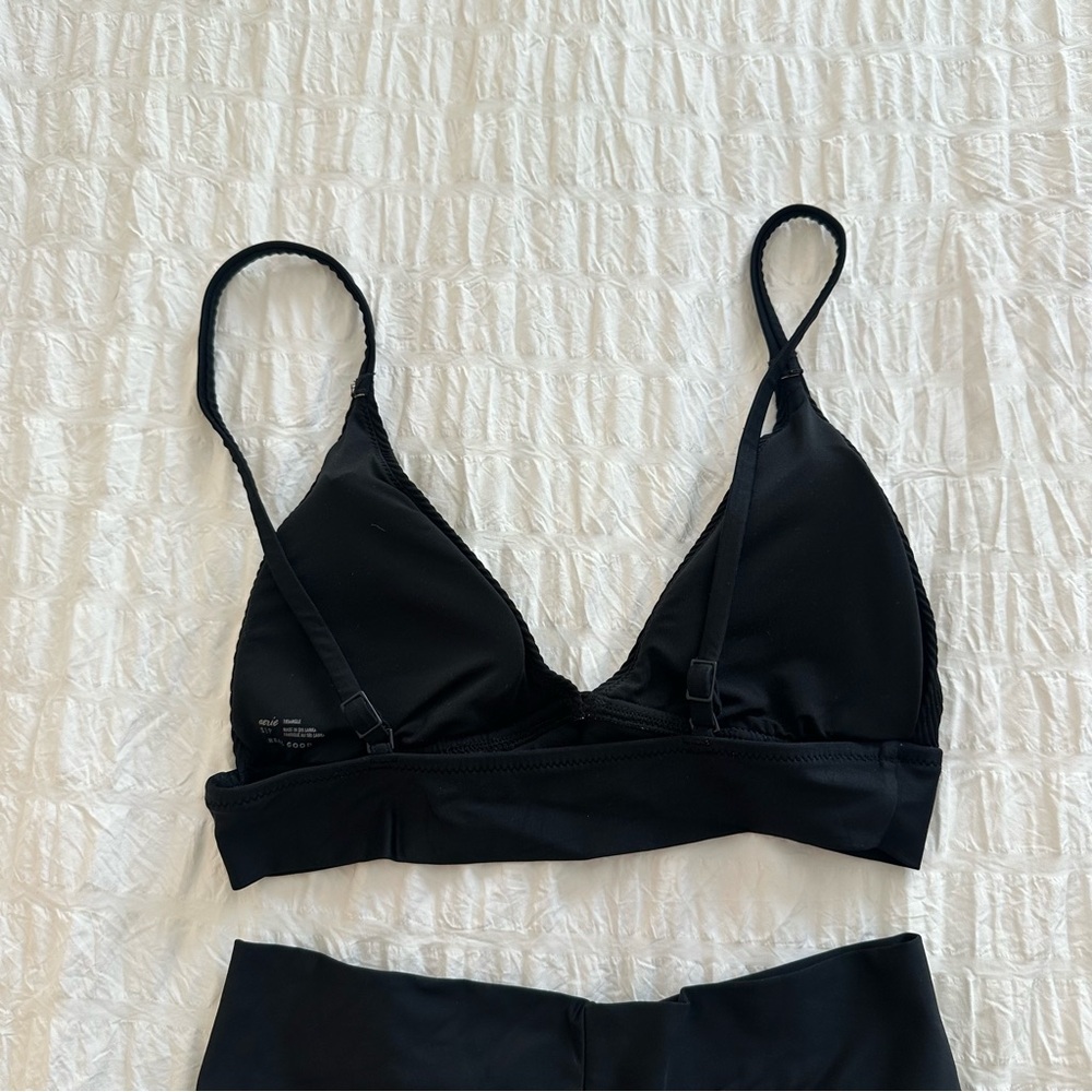Aerie High Cut Cheeky Black Ribbed Crossover Bikini Set Bottoms Top Small Swim S - Picture 9 of 11